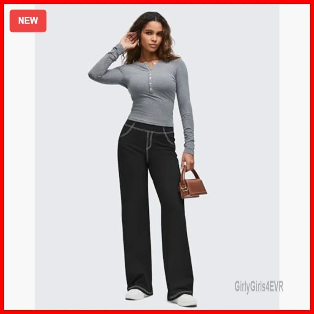 High Waisted Wide Leg Yoga Pants with Pockets Stretch Active Wear